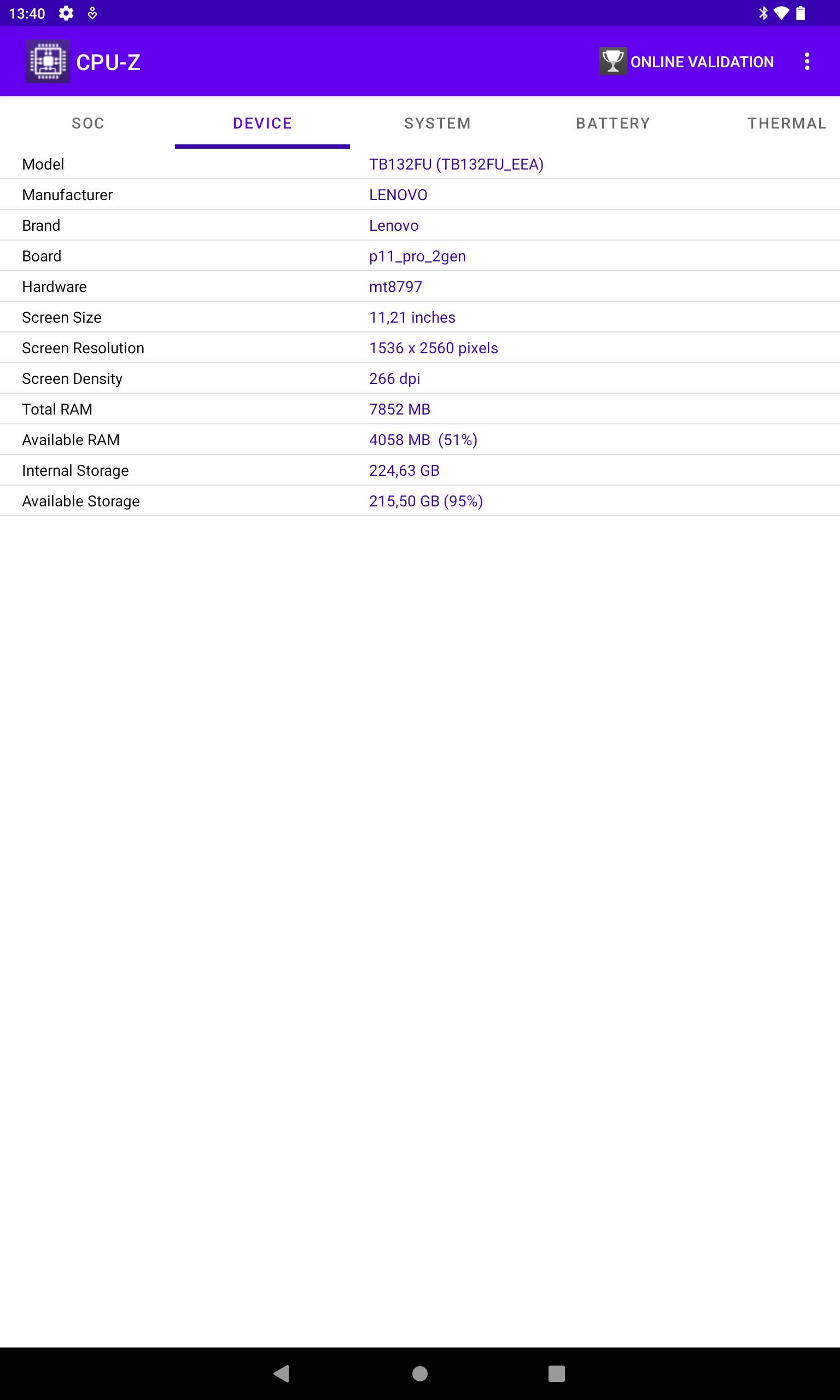 Lenovo tab p11 pro gen2 screenshot cpuz 2