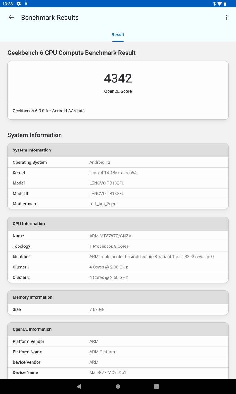 Lenovo tab p11 pro gen2 screenshot geekbench6 2