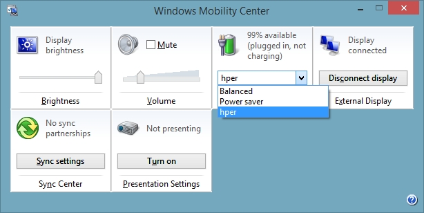 windows mobility center