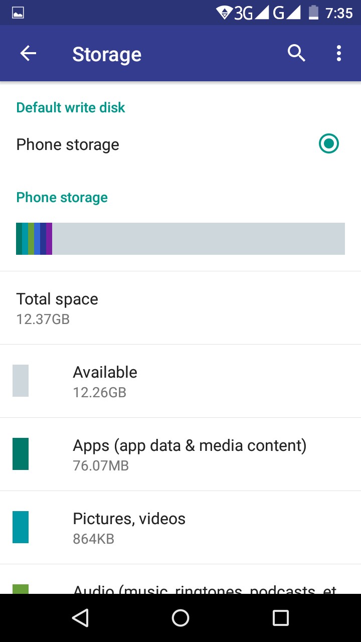 bluboo picasso screen storage